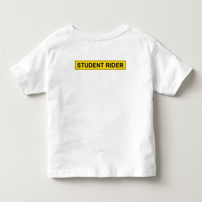 Camiseta Infantil "Estudante Cavaleiro" Sinal de Aviso Engraçado Equ (Verso)