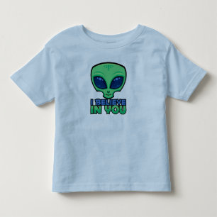 Camiseta Infantil Eu Acredito Em Você Amigável Alien Desenho Animado