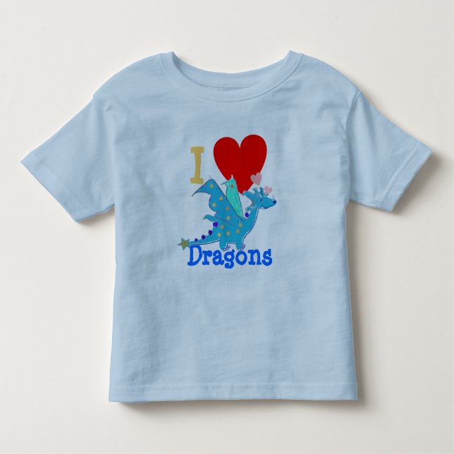 Camiseta Infantil Eu amo desenhos animados azuis do dragão dos (Frente)