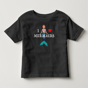Camiseta Infantil Eu Amo Design de Sereias - Jersey Fino para Crianç