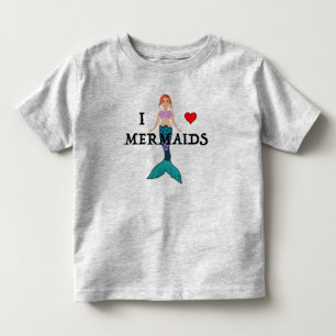 Camiseta Infantil Eu Amo Design de Sereias - Jersey Fino para Crianç