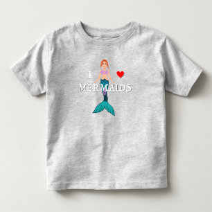Camiseta Infantil Eu Amo Design de Sereias - Jersey Fino para Crianç