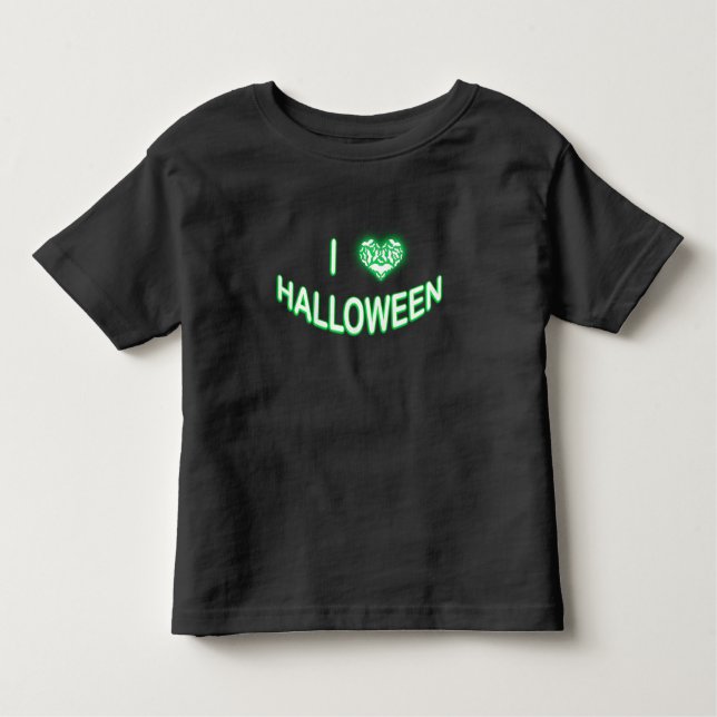 Camiseta Infantil Eu Amo Halloween (Bastty Love Heart) Verde Branco (Frente)