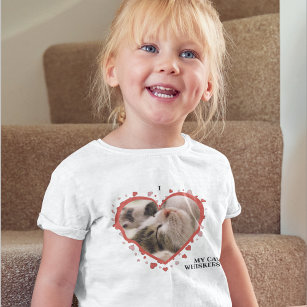 Camiseta Infantil Eu amo meu coração de gato com foto e nome de cor 