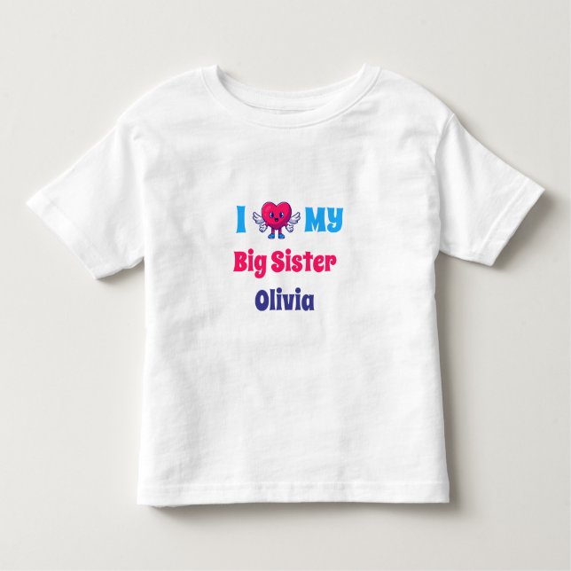 Camiseta Infantil Eu Amo minha Irmã Mais Velha Nome da Irmã Personal (Frente)
