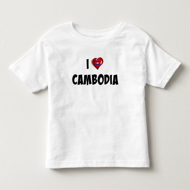 Camiseta Infantil Eu amo o Camboja, bandeira do Camboja (Frente)