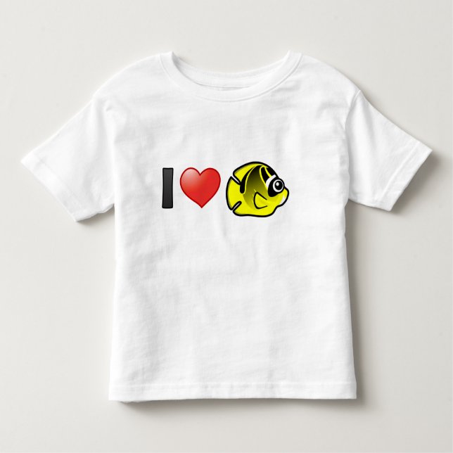 Camiseta Infantil Eu amo o peixe-borboleta Raccoon (Frente)