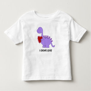 Camiseta Infantil Eu Chews Love! Dinossauro Bonito com Coração