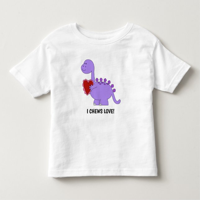 Camiseta Infantil Eu Chews Love! Dinossauro Bonito com Coração (Frente)