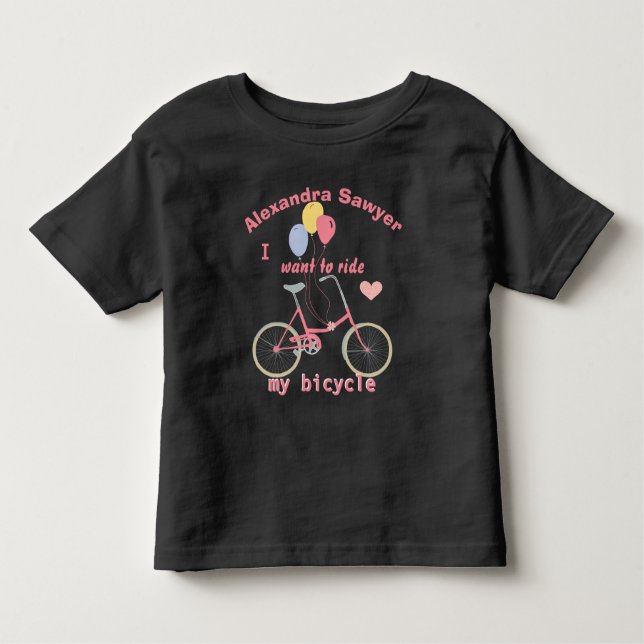 Camiseta Infantil Eu quero andar de bicicleta Balões de Bicicleta Vi (Frente)