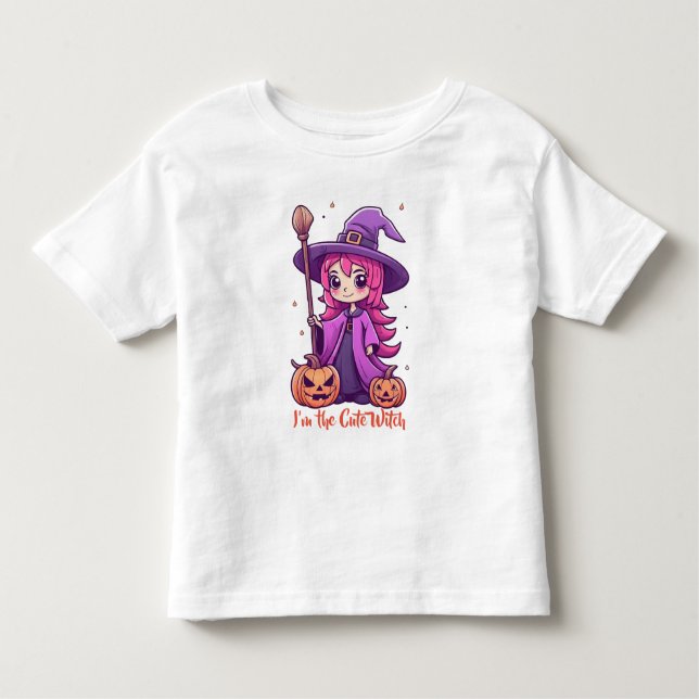 Camiseta Infantil Eu sou a bruxa-branca, rosa, no Dia das Bruxas (Frente)