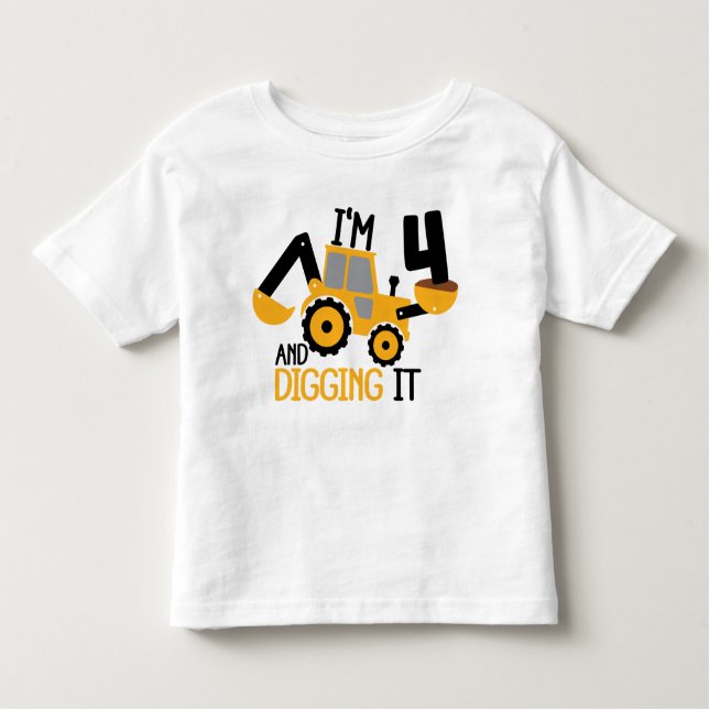 Camiseta Infantil Eu tenho 4 anos e descobrisse a construção, garoto (Frente)