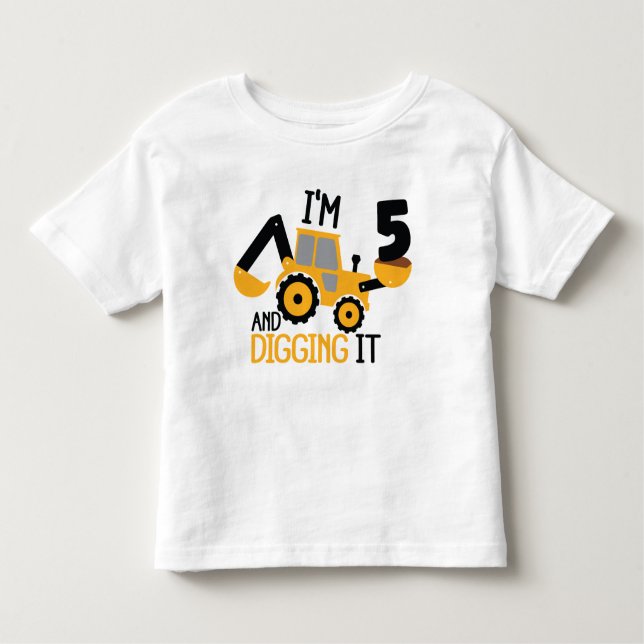 Camiseta Infantil Eu tenho 5 anos e cavando a construção, garoto de  (Frente)