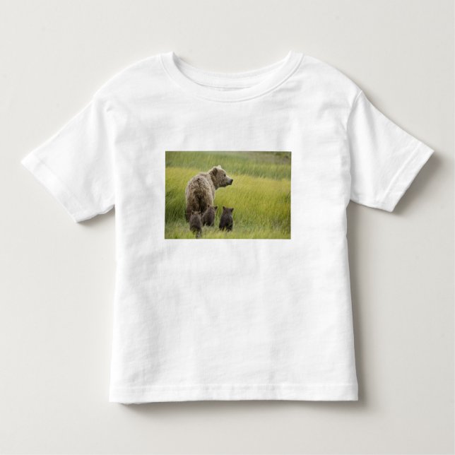 Camiseta Infantil EUA, Alasca, Lago Clark National Park. Grizzly (Frente)