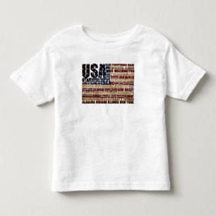 Camiseta Infantil EUA e seus estados em Estrelas e Stripes