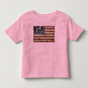 Camiseta Infantil EUA e seus estados em Estrelas e Stripes
