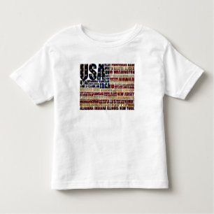 Camiseta Infantil EUA e seus estados federais em estrelas e faixas