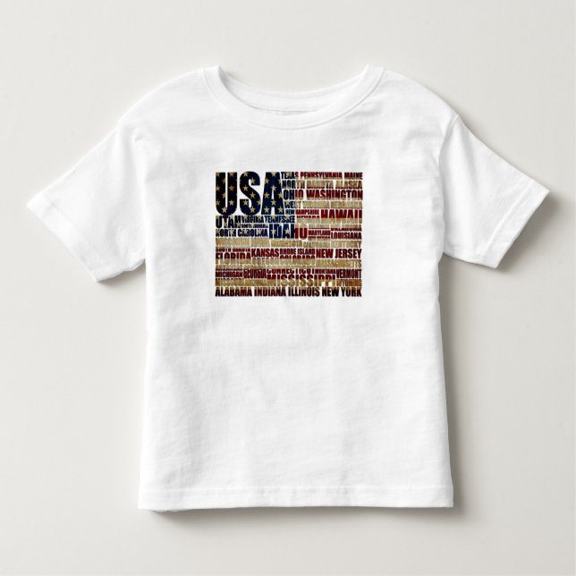 Camiseta Infantil EUA e seus estados federais em estrelas e faixas (Frente)