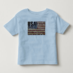 Camiseta Infantil EUA e seus estados federais em estrelas e listras