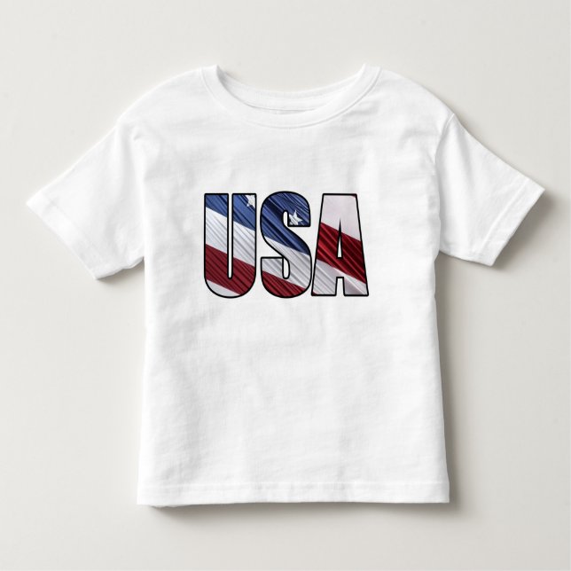 Camiseta Infantil EUA em Red White e Blue American Patriotic Flag (Frente)