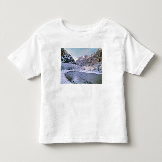 Camiseta Infantil EUA, Utah, Zion NP. Novos cobrir de neve no canyon (Frente)