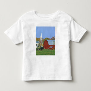 Camiseta Infantil EUA, Vermont, Peacham. Um celeiro vermelho e branc