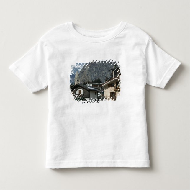 Camiseta Infantil Europa, Itália, Valle d'Aosta, COURMAYEUR: Cidade (Frente)
