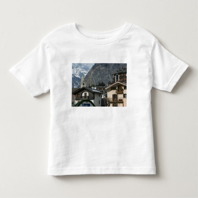 Camiseta Infantil Europa, Itália, Valle d'Aosta, COURMAYEUR: Cidade (Frente)