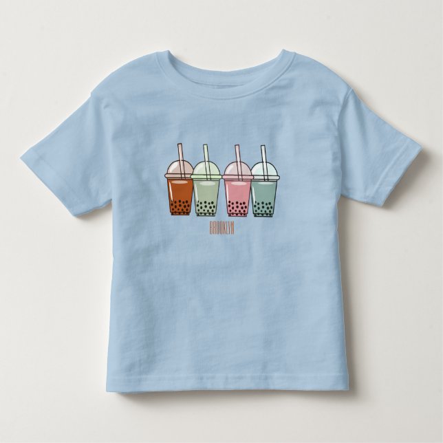 Camiseta Infantil Exemplo de desenho animado do chá de bolhas (Frente)