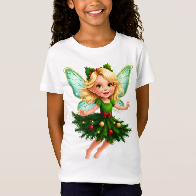 Camiseta Infantil Fada da Árvore de Natal Mágica (Frente)