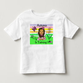 Camiseta Infantil Fada de Aniversário e Borboletas Idade e Nome