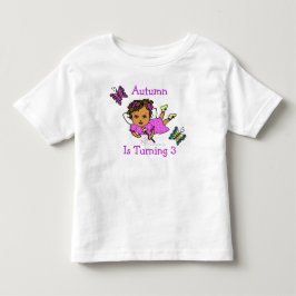 Camiseta Infantil Fada de Aniversário e Borboletas Idade e Nome