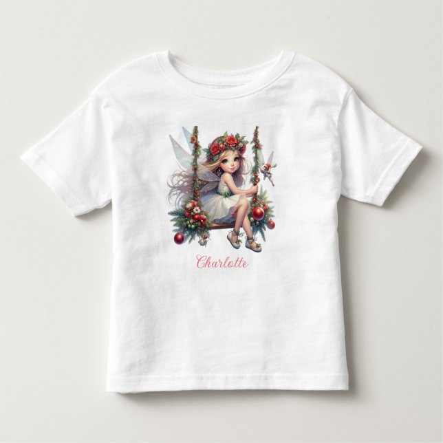 Camiseta Infantil Fada de Natal com Aquarela (Frente)