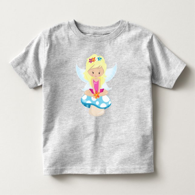 Camiseta Infantil Fada Fácil, Fada Mágica, Cabelo Louro, Cogumelo (Frente)