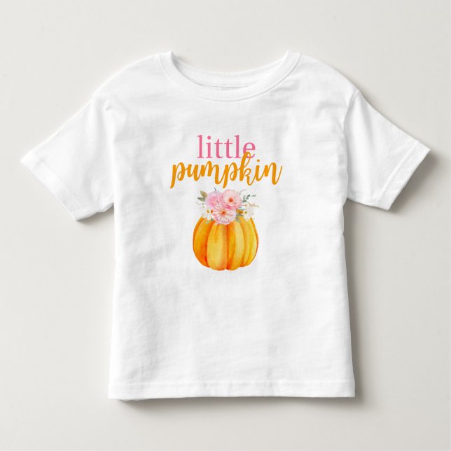Camiseta Infantil Fall Floral Pumpkin Girl's Birthday Pink & Orange (Frente)