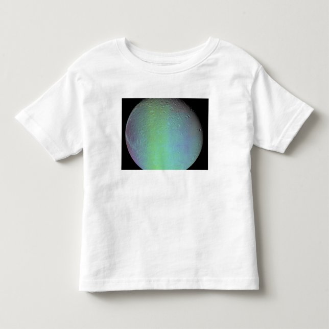 Camiseta Infantil Falsa vista colorida da lua de Saturno Dione (Frente)