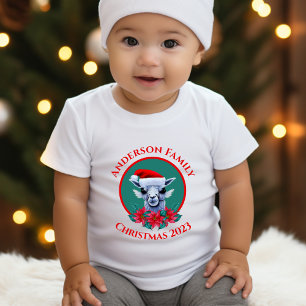 Camiseta Infantil Família Natal Llama E Wreath Design