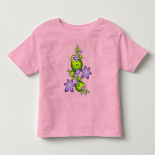 Camiseta Infantil Fantasia Floral Flores Lilás Formas Verdes Fractal