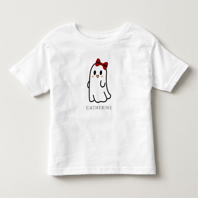 Camiseta Infantil Fantasma Bonita Do Halloween Com Arco Vermelho (Frente)
