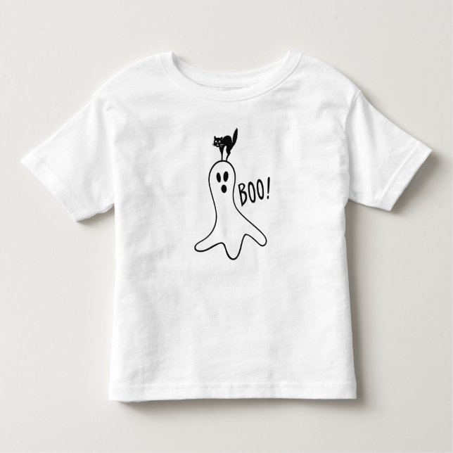 Camiseta Infantil Fantasma e Gato Negro Fora do Dia das Bruxas (Frente)