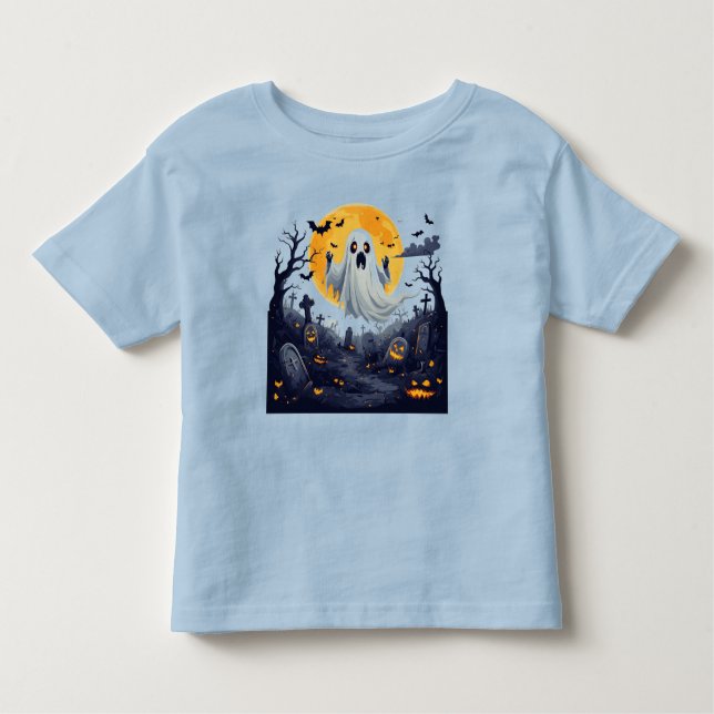 Camiseta Infantil Fantasma em cemitério assombrado com lua cheia (Frente)