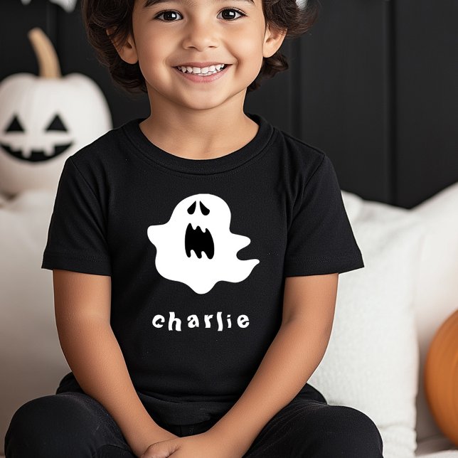 Camiseta Infantil Fantasma Spooky e crianças de nome Halloween (Spooky ghost and name kids Halloween Toddler T-shirt)