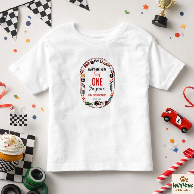 Camiseta Infantil Fast One Race Car Boy 1st Birthday Party (Fast One Race Car Boy 1st Birthday Party Toddler T-shirt
)