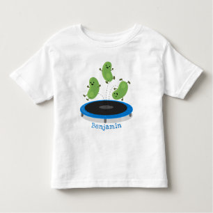 Camiseta Infantil Feijão verde-grão-branco em cartoon trampoline