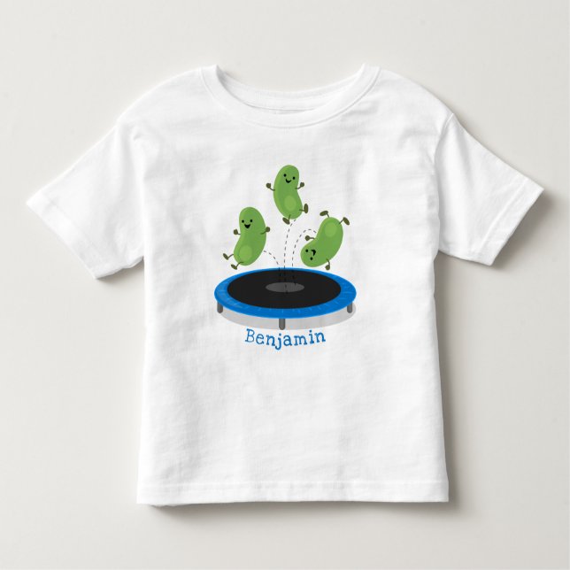 Camiseta Infantil Feijão verde-grão-branco em cartoon trampoline (Frente)