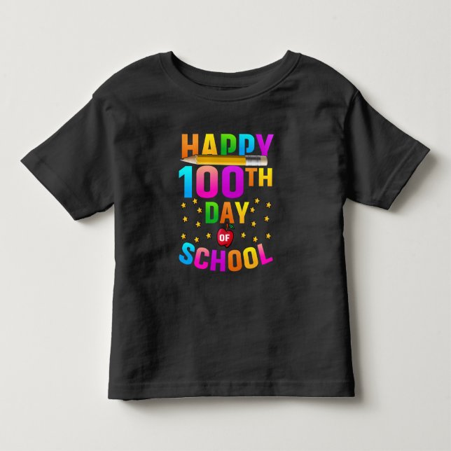 Camiseta Infantil Feliz 100º Dia de Escola para Professores e Alunos (Frente)