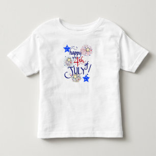 Camiseta Infantil Feliz 4 de julho! com fogos de artifício e estrel