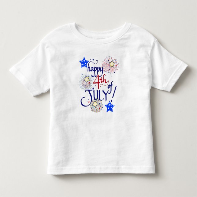 Camiseta Infantil Feliz 4 de julho! com fogos de artifício e estrela (Frente)