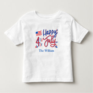Camiseta Infantil Feliz 4 de julho Vermelho Branco e Azul T