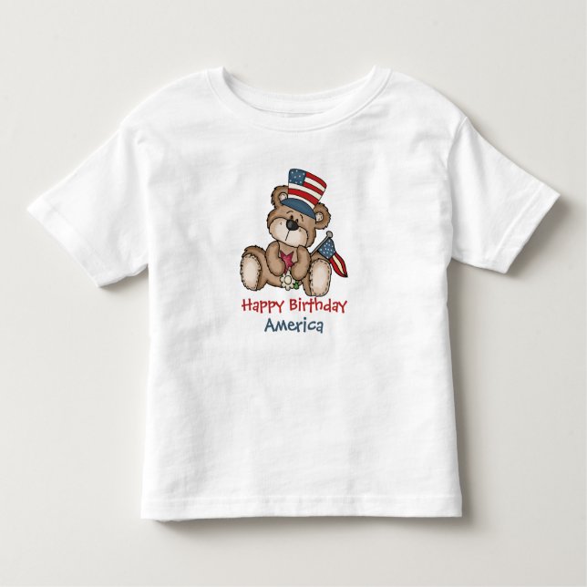 Camiseta Infantil Feliz aniversário América 4 de julho urso T-Shirt (Frente)